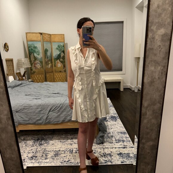 ALEXIS HUXLEY RUFFLE POPLIN DRESS, WHITE - Picture 3 of 6